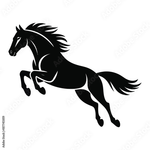 Black stallion leaping silhouette design evokes strength and freedom perfect equestrian themed projects symbolizing wild spirit and majestic beauty