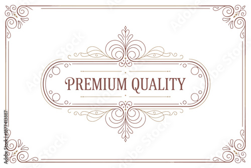 A premium quality label with elegant design and ornate details on a white background