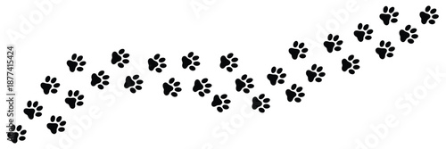Paw vector foot trail print, cat and puppy silhouette animal tracks, perfect for patterns, t-shirts, websites, greeting cards, and children’s illustrations.