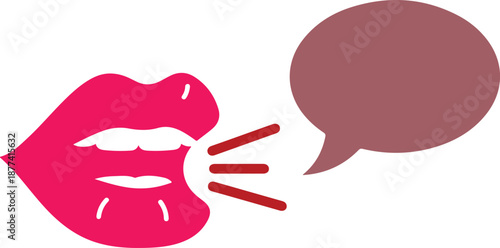 Mouth Speaking Lips Vector Icon with Speech Bubble, Communication Symbol.