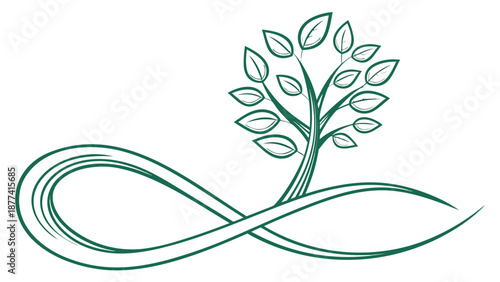 Elegant green infinity symbol with growing tree and leaves