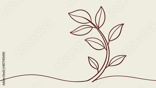 Minimalist line art of a growing plant with leaves