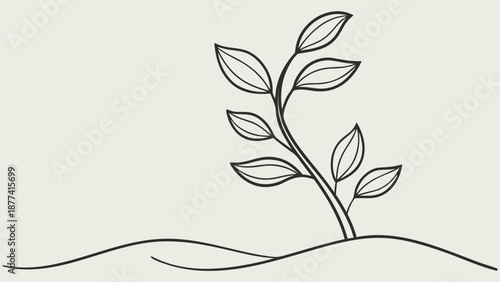 Minimalist line art of a small plant sprouting from ground