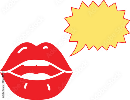 Wallpaper Mural red lips with smile, Red Lips Vector Icon with Starburst Label, Pop Art Style. Torontodigital.ca