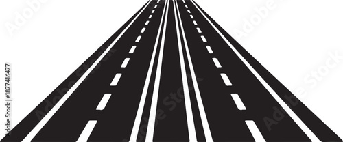 Highway Silhouette Icon, Multi Lane Road Design Isolated on White