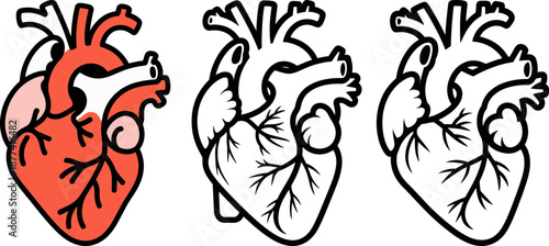 Three Heart Illustrations in Red and Black