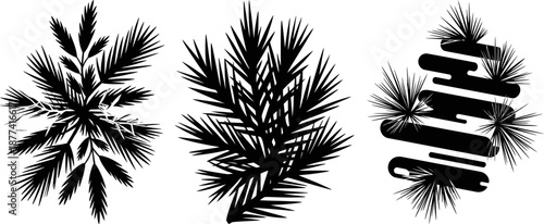 Three Black and White Pine Branches with Text