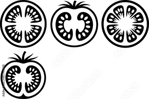 Black and White Tomato Slices Illustration