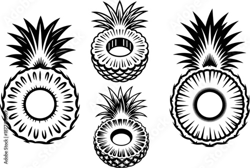 Black and White Illustration of Pineapples