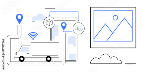 Logistics concept. Logistics with route tracking, package delivery, and real-time technology. Logistics streamlining global shipping and supply chain management. For operations, e-commerce, fleet