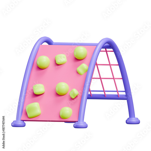 3D Playground Climbing Wall Icon in Bright Cartoon Style