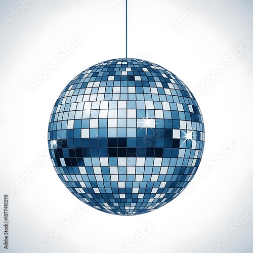 Sparkling Blue Mirror Disco Ball Hanging Illustration Isolated on White Background
