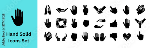 Hand Solid vector Icons Set. Various hand-shaped icon sets. 