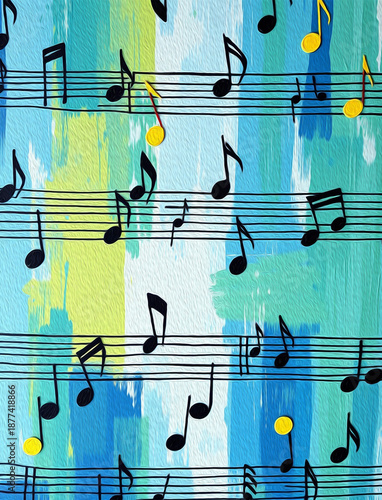 Musical theme. Oil painting. Pattern for printing on wall decorations.
