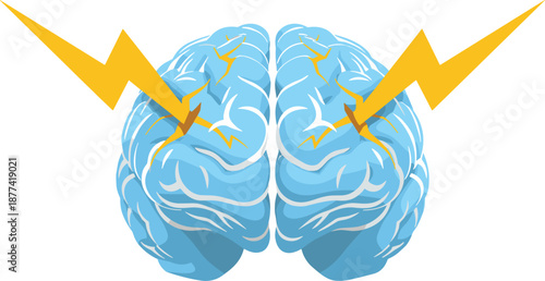 Human brain with electric lightning energy, neuroscience concept illustration, creative thinking power, neural activity, intelligence, innovation, psychology, mind technology, science background