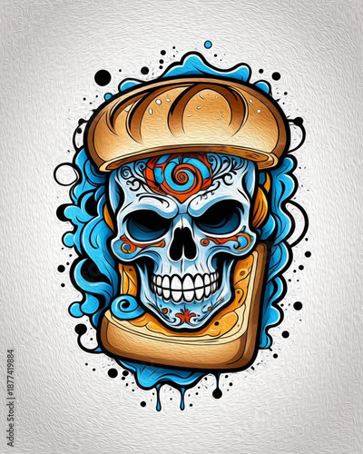 Cartoon. Pattern for T-shirts, covers, wallpapers, fabrics . Oil painting . Bread