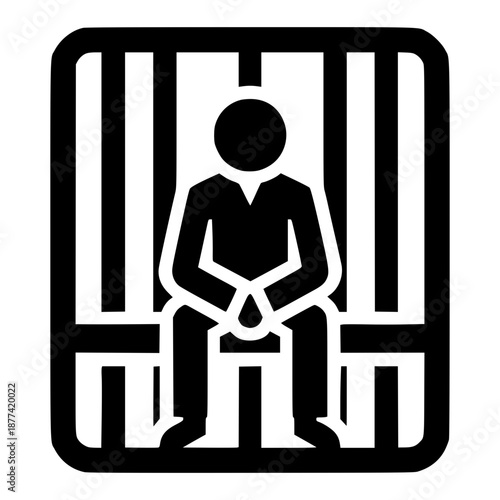 Behind Bars: A simple illustration conveys the concept of confinement, featuring a solitary figure seated within the stark lines of a prison cell.