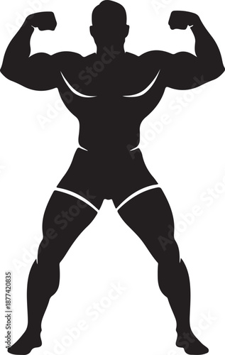 Muscular man silhouette flexing muscles