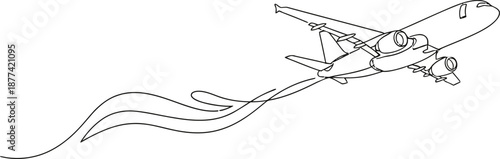  Airplane Flying with Trail – Minimal Line Art Aviation Illustration

