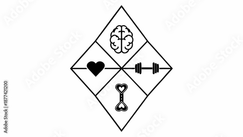 A symbolic representation of mental health and wellness, featuring interconnected icons within a diamond shape, conveying a sense of balance and harmony.