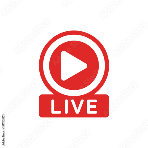 Red Live Video Play Button Icon for Streaming Media