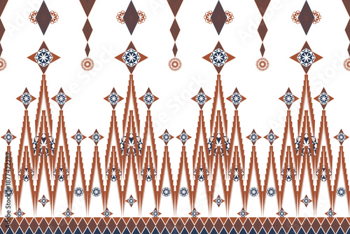 This geometric seamless pattern in classic color tones, blending Eastern and Asian art styles, can be used in prints, fabrics, wallpapers, graphic design, and interior design.