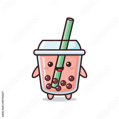 Adorable Cartoon Bubble Tea Character with Straw