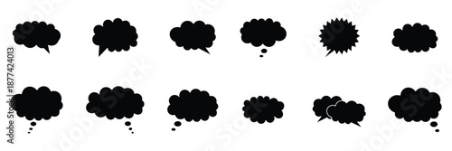 Though bubble speech bubble set. Solid black cloud bubble message thinking speech bubble collection. Set of speech bubble.