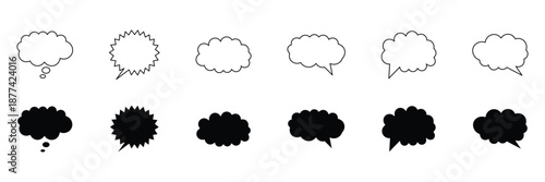 Though bubble speech bubble set. Outline and solid black cloud bubble message thinking speech bubble collection. Set of speech bubble.