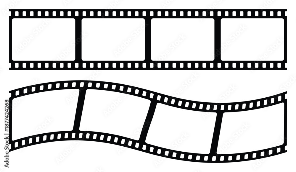 Fototapeta premium Seamless blank film strip texture. Film strip icon in flat. Camera roll film negative reel. Curved film strip.