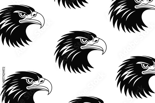 A seamless pattern of black and white eagle heads on a clean background