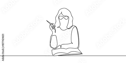 Female writer, continuous single line art drawing. line drawing vector Editable stroke.