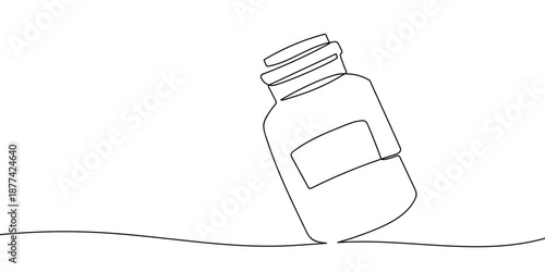 Food jar, continuous single line art illustration. line drawing vector Editable stroke.
