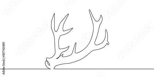 Wildlife conservation illustration concept: Deer antlers, continuous single line artwork. line drawing vector Editable stroke.