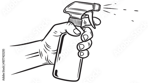 Hand holding a disinfectant spray bottle for professional surface sanitation maintenance and corporate hygiene safety protocol business marketing resources.