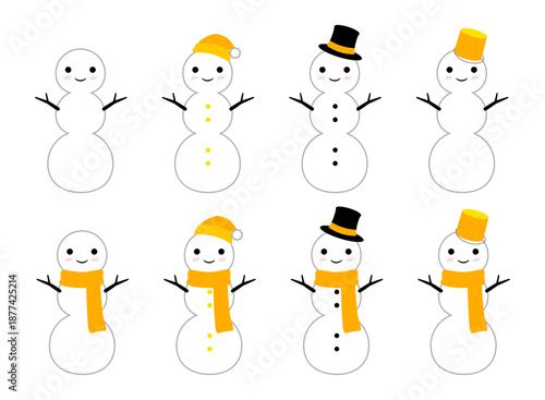 かわいい３段雪だるまのセット　黄　線あり