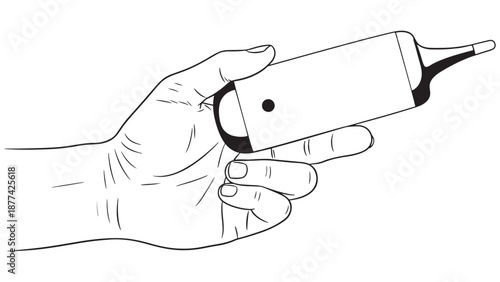 Hand holding a medical otoscope diagnostic tool for professional ear examination services and clinical healthcare business branding identity resources.