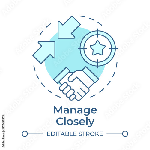 Manage closely soft blue concept icon. Employee engagement, business agreement. High performance. Round shape line illustration. Abstract idea. Graphic design. Easy to use in booklet, article