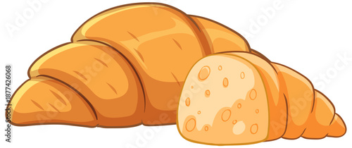Golden Brown Butter Croissant Vector Illustration on White Background