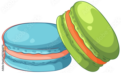 Two Colorful French Macarons Vector Illustration on White Background