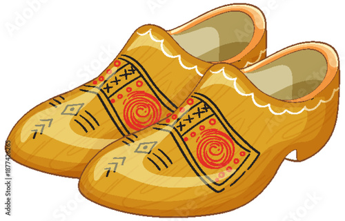 Traditional Dutch Wooden Clogs with Decorative Patterns