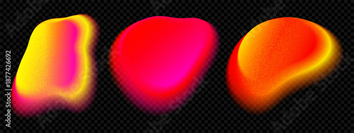 Soft gradient blob with blurry red orange and pink color aura for abstract background. Fluid watercolor shape with neon mesh glow and grainy noise texture. Y2k ombre flow figure effect vector