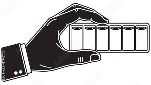 Professional hand holding a weekly pill organizer box for elderly healthcare management and pharmaceutical medication adherence business branding resources.