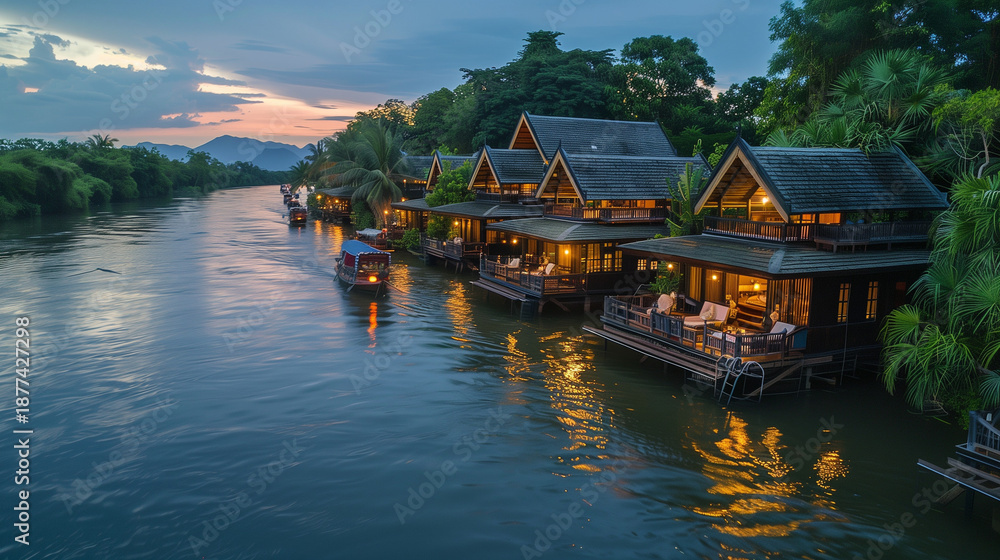 Obraz premium Resort in the river at Kanchanaburi, Thailand 