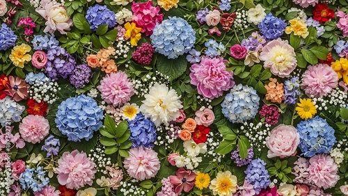 Floral tapestry of hydrangeas, peonies, and baby's breath extravagance