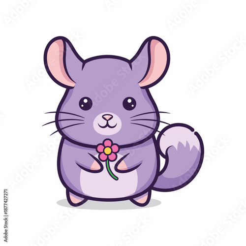 Adorable Cartoon Chinchilla Holding a Flower
