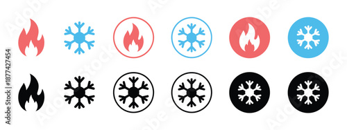 Fire and snowflake vector icon, hot and cold symbol, ice and fire circular icons for apps, websites, and user interface design.