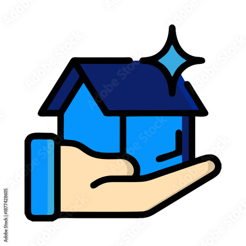 Hand holding a house icon.
