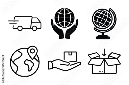 Logistics Delivery Global Shipping Business Icon Set