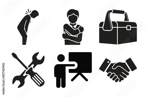 Professional Work Tools Career Partnership Icon Set